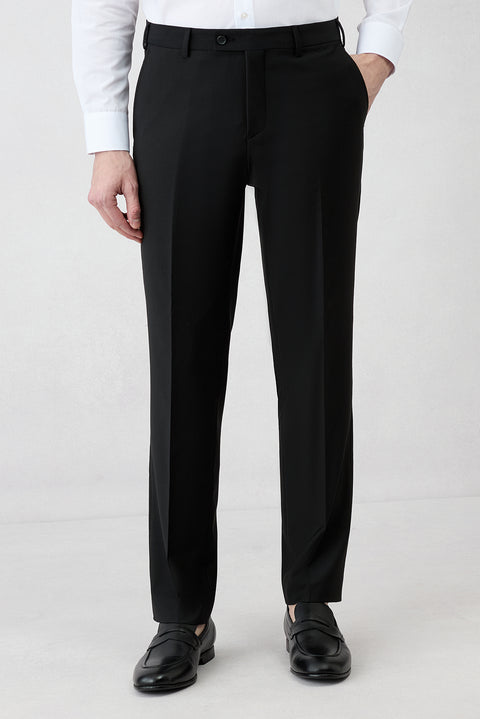 Siyah 4 Drop Relaxed Fit Rahat Kesim Mono Yaka Klasik Likralı Takım Elbise