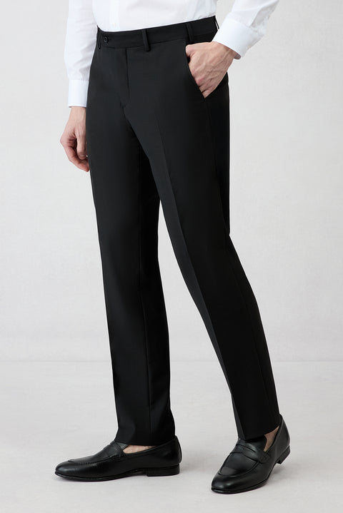 Siyah 4 Drop Relaxed Fit Rahat Kesim Mono Yaka Klasik Likralı Takım Elbise