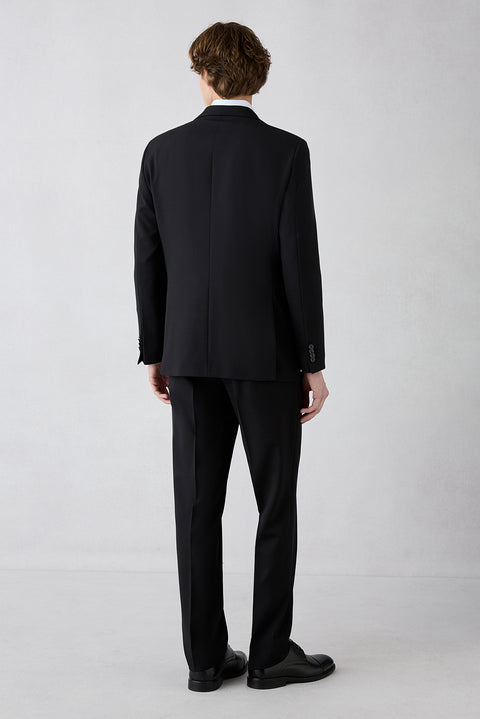Black 6 Drop Regular Fit Standard Cut Mono Collar Stretch Suit