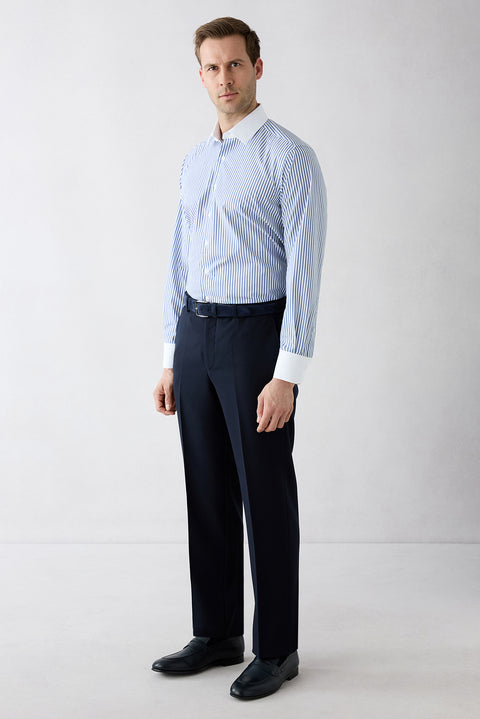 Koyu Lacivert 4 Drop Relaxed Fit Rahat Kesim Mono Yaka Likralı Takım Elbise