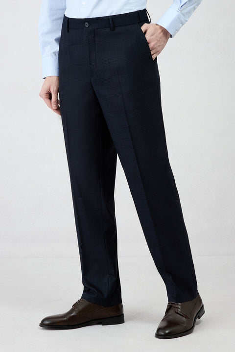 Dark Navy 4-Drop Relaxed Fit Shawl Lapel Plaid Stretchy Tracksuit