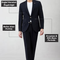 Koyu Lacivert Techno-Line 6 Drop Regular Fit Standart Kesim Esnek Çantalı Takım Elbise