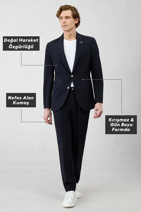 Koyu Lacivert Techno-Line 6 Drop Regular Fit Standart Kesim Esnek Çantalı Takım Elbise