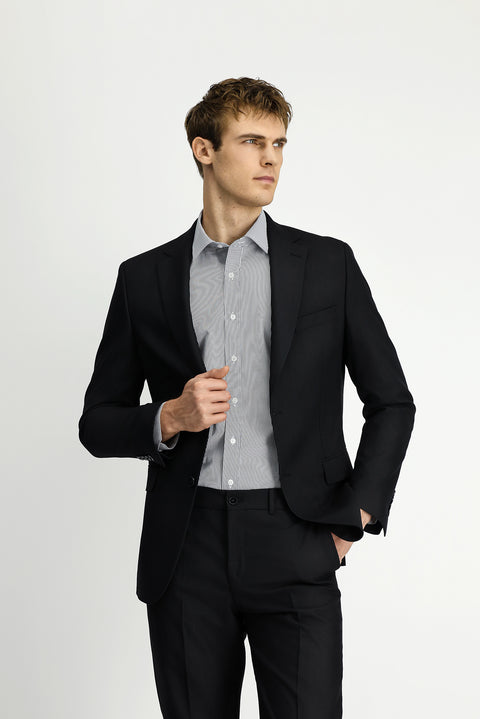 Siyah 6 Drop Regular Fit Standart Kesim Yünlü Traveller Suit Çantalı Takım Elbise