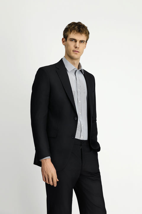 Siyah 6 Drop Regular Fit Standart Kesim Yünlü Traveller Suit Çantalı Takım Elbise