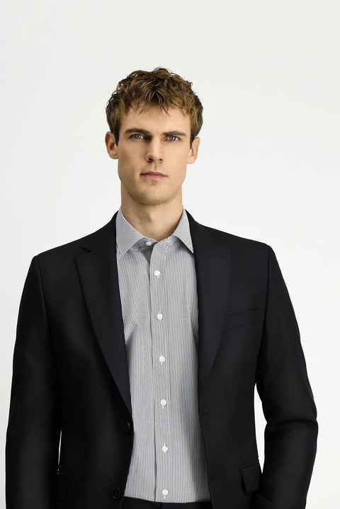 Siyah 6 Drop Regular Fit Standart Kesim Yünlü Traveller Suit Çantalı Takım Elbise