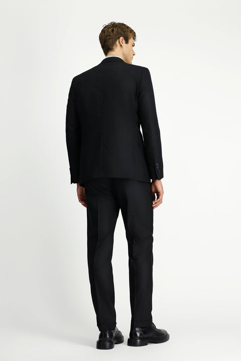 Siyah 6 Drop Regular Fit Standart Kesim Yünlü Traveller Suit Çantalı Takım Elbise