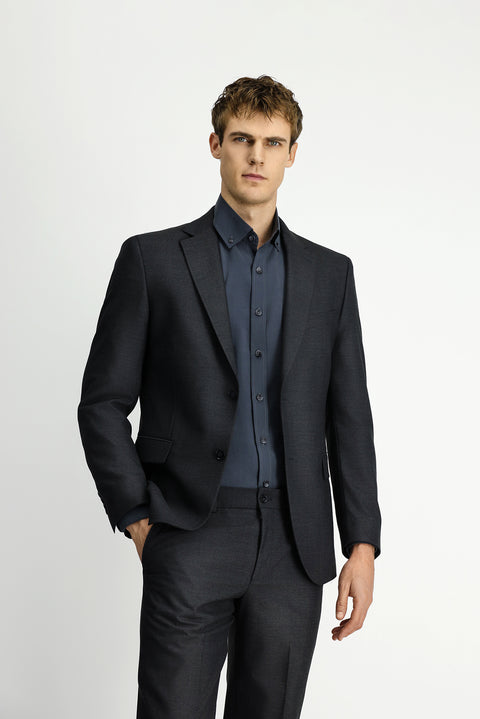 Koyu Füme 6 Drop Regular Fit Standart Kesim Yünlü Traveller Suit Çantalı Takım Elbise