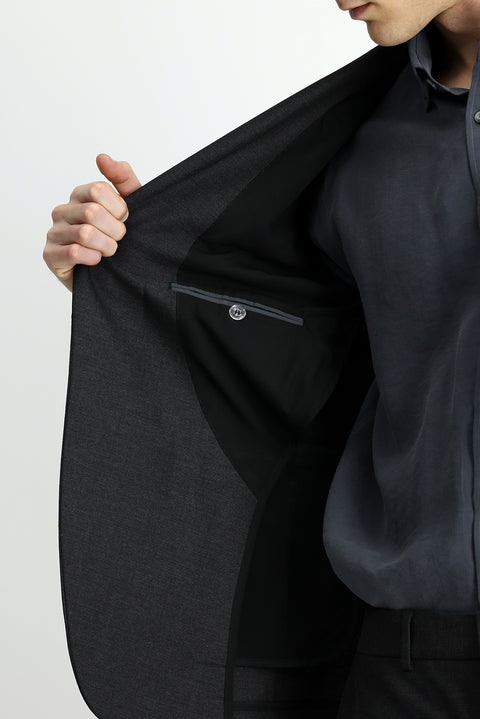 Koyu Füme 6 Drop Regular Fit Standart Kesim Yünlü Traveller Suit Çantalı Takım Elbise