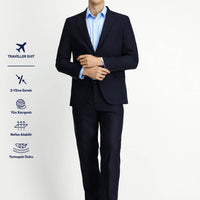 Koyu Lacivert 6 Drop Regular Fit Standart Kesim Yünlü Traveller Suit Çantalı Takım Elbise