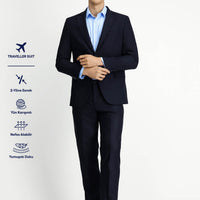 Koyu Lacivert 6 Drop Regular Fit Standart Kesim Yünlü Traveller Suit Çantalı Takım Elbise