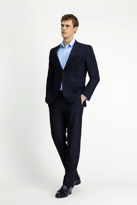 Koyu Lacivert 6 Drop Regular Fit Standart Kesim Yünlü Traveller Suit Çantalı Takım Elbise