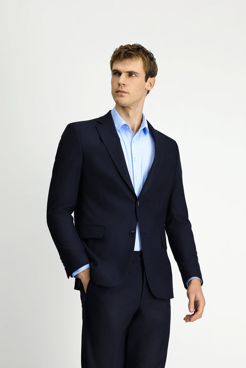 Koyu Lacivert 6 Drop Regular Fit Standart Kesim Yünlü Traveller Suit Çantalı Takım Elbise