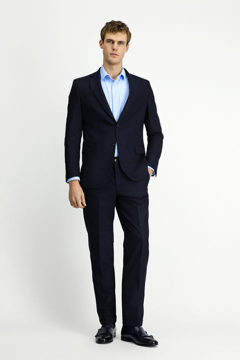 Koyu Lacivert 6 Drop Regular Fit Standart Kesim Yünlü Traveller Suit Çantalı Takım Elbise