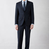 Orta Lacivert 4 Drop Relaxed Fit Rahat Kesim Yünlü Çizgili Mono Yaka Takım Elbise