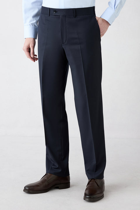 Orta Lacivert 4 Drop Relaxed Fit Rahat Kesim Yünlü Çizgili Mono Yaka Takım Elbise