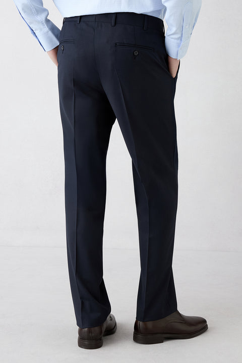 Orta Lacivert 6 Drop Regular Fit Standart Kesim Yünlü Çizgili Mono Yaka Takım Elbise