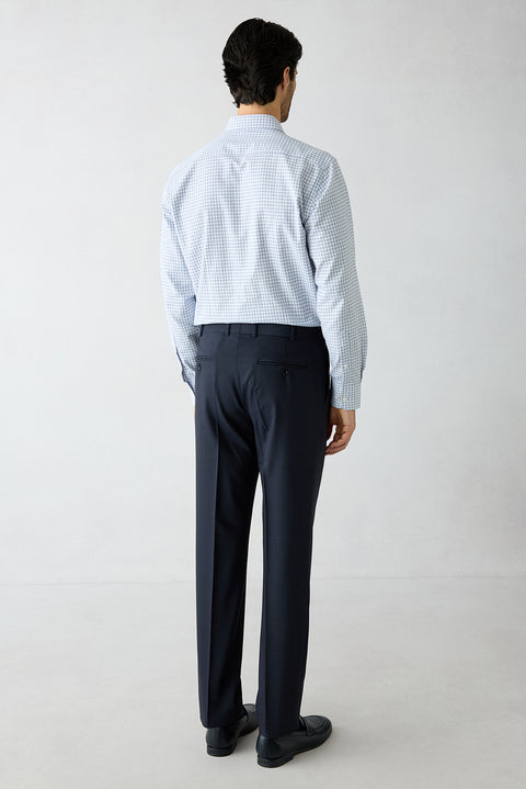 Dark Navy 7 Drop Slim Fit Narrow Cut Mono-Neck Elastic Waist Plaid Suit
