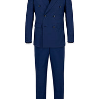 Light Navy 6 Drop Regular Fit Standard Cut Peak Lapel Wool Blend Double Breasted Suit