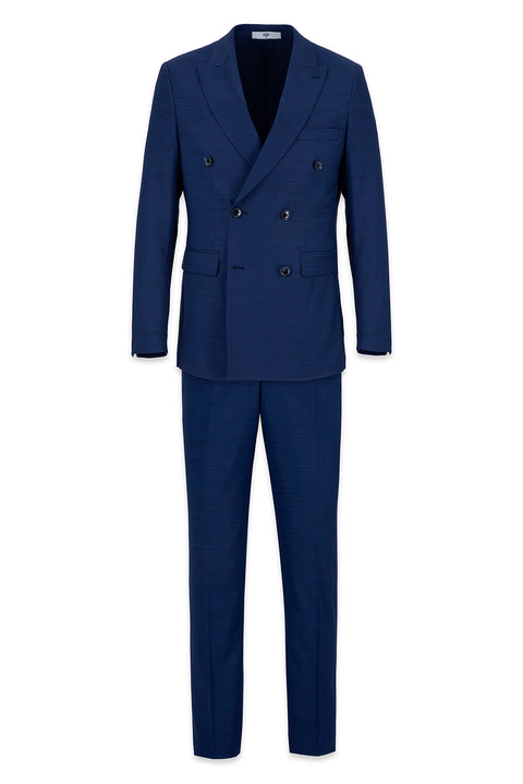 Light Navy 6 Drop Regular Fit Standard Cut Peak Lapel Wool Blend Double Breasted Suit