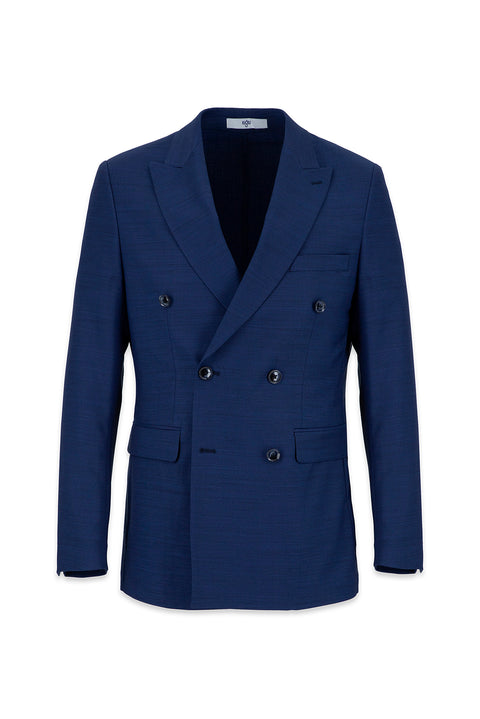 Light Navy 6 Drop Regular Fit Standard Cut Peak Lapel Wool Blend Double Breasted Suit
