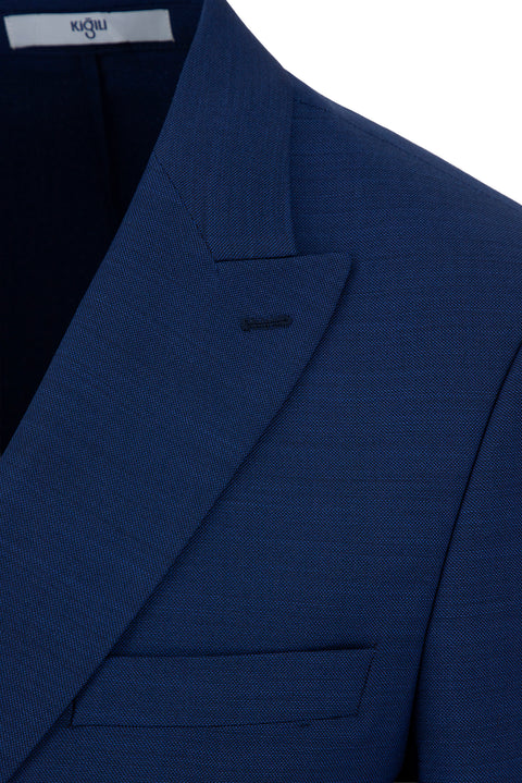 Light Navy 6 Drop Regular Fit Standard Cut Peak Lapel Wool Blend Double Breasted Suit