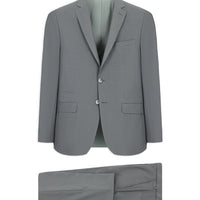 Medium Grey 8 Drop Muscle Fit Long Athletic Cut Mono Collar Zipper Detail Striped Wool Suit