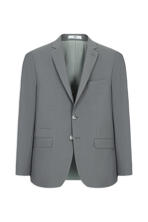 Medium Grey 7 Drop Super Slim Fit Extra Narrow Cut Mono-Neck Zipper Detail Striped Wool Suit