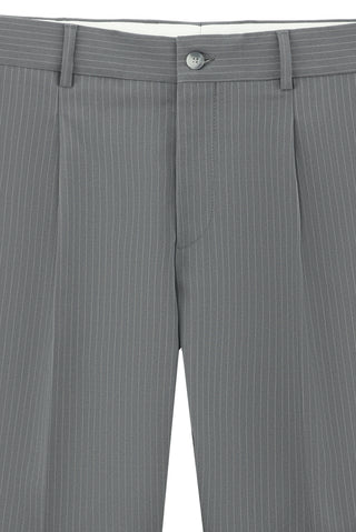  Orta Gri 7 Drop Super Slim Fit Eksra Dar Kesim Mono Yaka Fermuar Detayl? Çizgili Yünlü Tak?m Elbise-Ki??l?