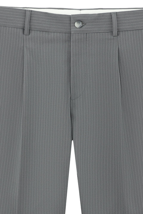 Medium Grey 7 Drop Super Slim Fit Extra Narrow Cut Mono-Neck Zipper Detail Striped Wool Suit