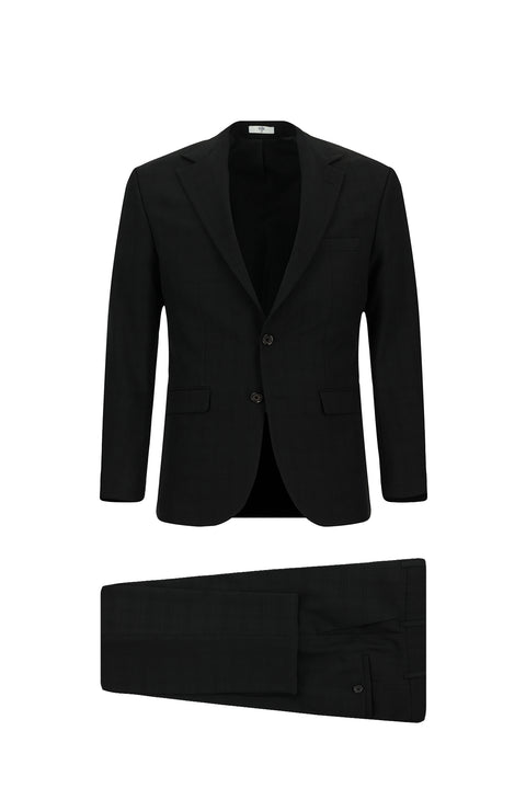 Black 6-Drop Regular Fit Standard Cut Plaid Suit