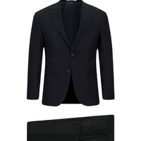 Siyah Lacivert 7 Drop Slim Fit Dar Kesim Mono Yaka Desenli Kombinli Takım Elbise