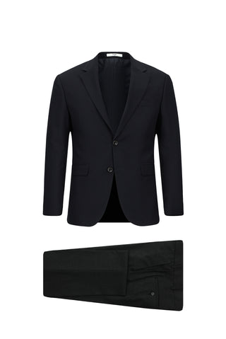  Siyah Lacivert 7 Drop Slim Fit Dar Kesim Mono Yaka Desenli Kombinli Takım Elbise