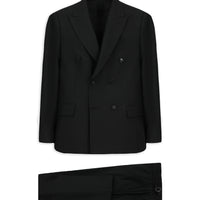 Siyah Regular Fit Sivri Yaka Kruvaze Kapama Yünlü Takım Elbise