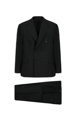  Siyah Regular Fit Yünlü Kruvaze Beli Tokalı Takım Elbise