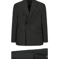 Koyu Füme Regular Fit Yünlü Kruvaze Beli Tokalı Çantalı Takım Elbise