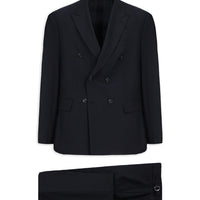 Koyu Lacivert Regular Fit Yünlü Kruvaze Beli Tokalı Çantalı Takım Elbise