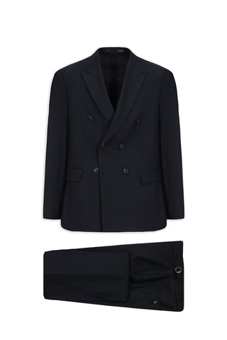  Koyu Lacivert Regular Fit Yünlü Kruvaze Beli Tokalı Takım Elbise