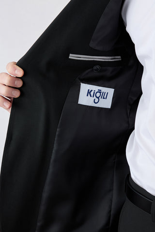  Siyah 7 Drop Super Slim Fit Eksra Dar Kesim Mono Yaka Yünlü Takım Elbise