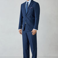 Mid-Navy 4-Drop Relaxed Fit Notch Lapel Wool Plain Suit