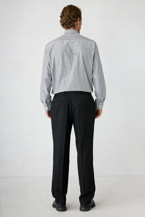 Siyah 4 Drop Relaxed Fit Rahat Kesim Yünlü Sivri Yaka Beli Lastikli Desenli Takım Elbise