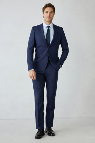  Koyu Lacivert 6 Drop Regular Fit Mono Yaka Çizgili Yünlü Takım Elbise