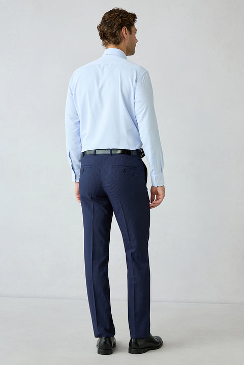 Dark Navy 6-Drop Regular Fit Notch Lapel Striped Wool Suit