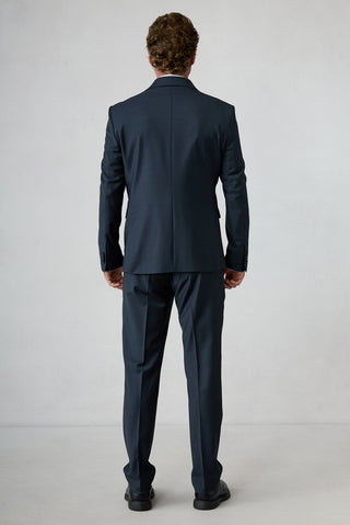  Orta Lacivert 7 Drop Slim Fit Dar Kesim Yünlü Sivri Yaka Kruvaze Takım Elbise