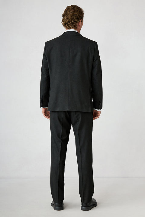 Black 4 Drop Relaxed Fit Striped Classic Suit with Pointed Collar