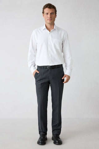  Koyu Füme 7 Drop Slim Fit Dar Kesim Çizgili Sivri Yaka Kruvaze Takım Elbise