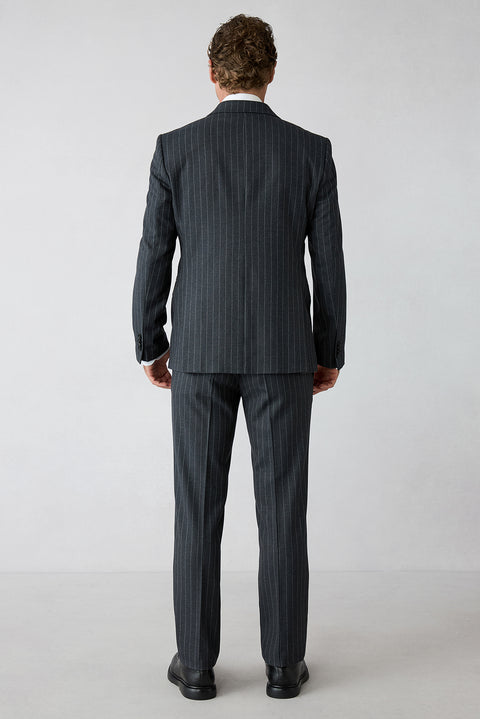 Koyu Füme 7 Drop Slim Fit Sivri Yaka Çizgili Kruvaze Kapama Takım Elbise