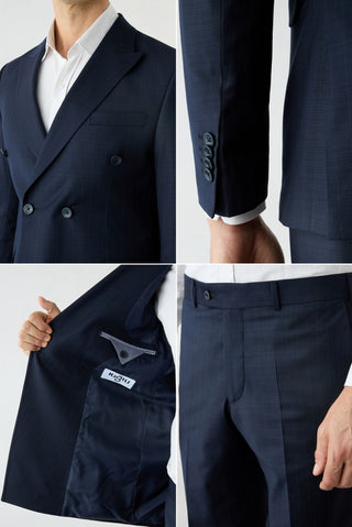  Koyu Lacivert 6 Drop Regular Fit Sivri Yaka Çizgili Kruvaze Kapama Takım Elbise