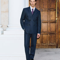 Dark Navy 7 Drop Slim Fit Peak Lapel Striped Double-Breasted Suit