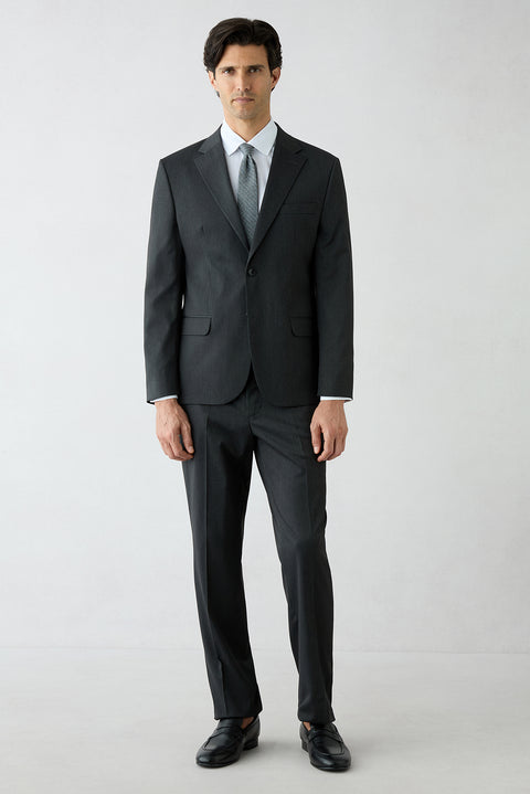 Dark Charcoal 4-Drop Relax Fit Peak Lapel Plain Suit